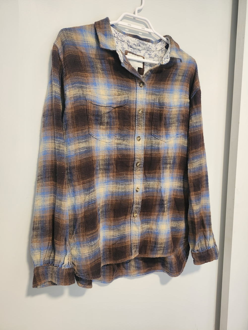 American Eagle 100% Cotton Plaid Flannel Shirt Blue Brown | Medium | Fall